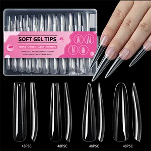 4 IN 1  Clear Full Cover Coffin-Midium Nail Tips