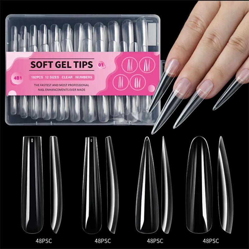 4 IN 1  Clear Full Cover Coffin-Midium Nail Tips