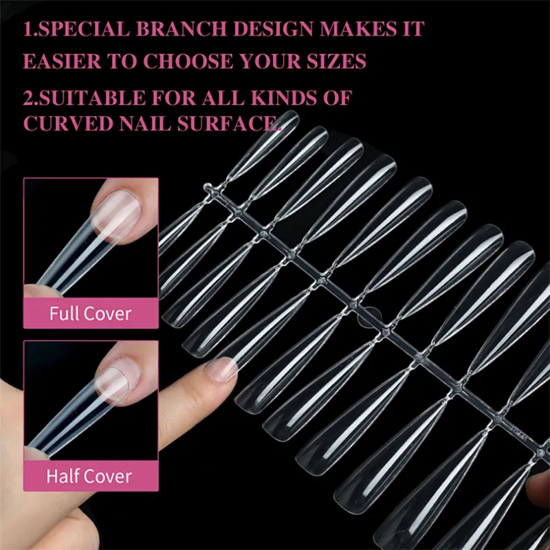4 IN 1  Clear Full Cover Coffin-Midium Nail Tips