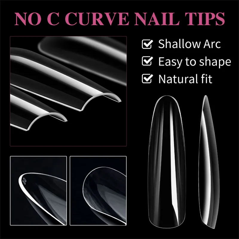 4 IN 1  Clear Full Cover Coffin-Midium Nail Tips