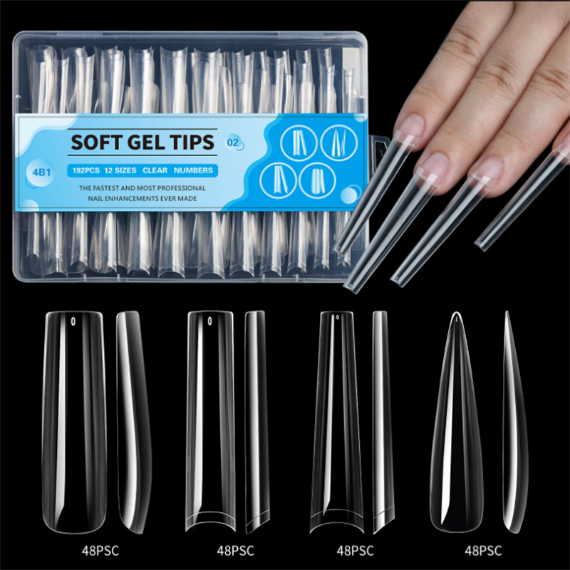 4 IN 1  Clear Full Cover Coffin-Midium Nail Tips