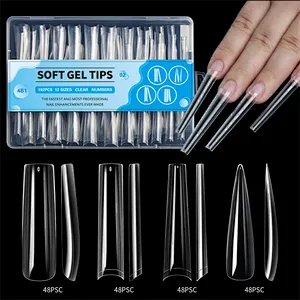 4 IN 1  Clear Full Cover Coffin-Midium Nail Tips