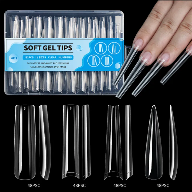 4 IN 1  Clear Full Cover Coffin-Midium Nail Tips